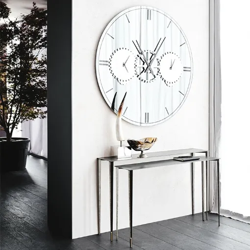 Specchio orologio Times in vetro con particolari in acciaio di Cattelan Italia