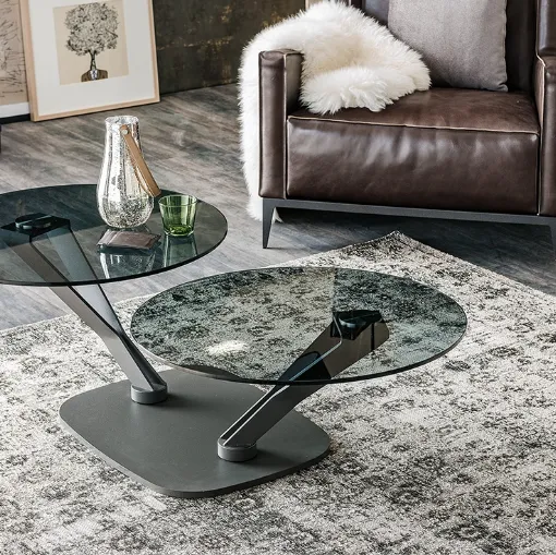 Tavolino in acciaio con doppio piano circolare in vetro Viper di Cattelan Italia
