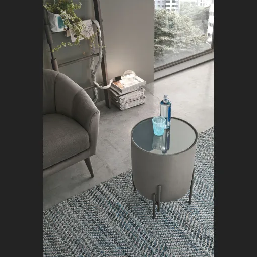Tavolino Pouf Planos con top in vetro e struttura rivestita in microfibra effetto velluto di Target Point