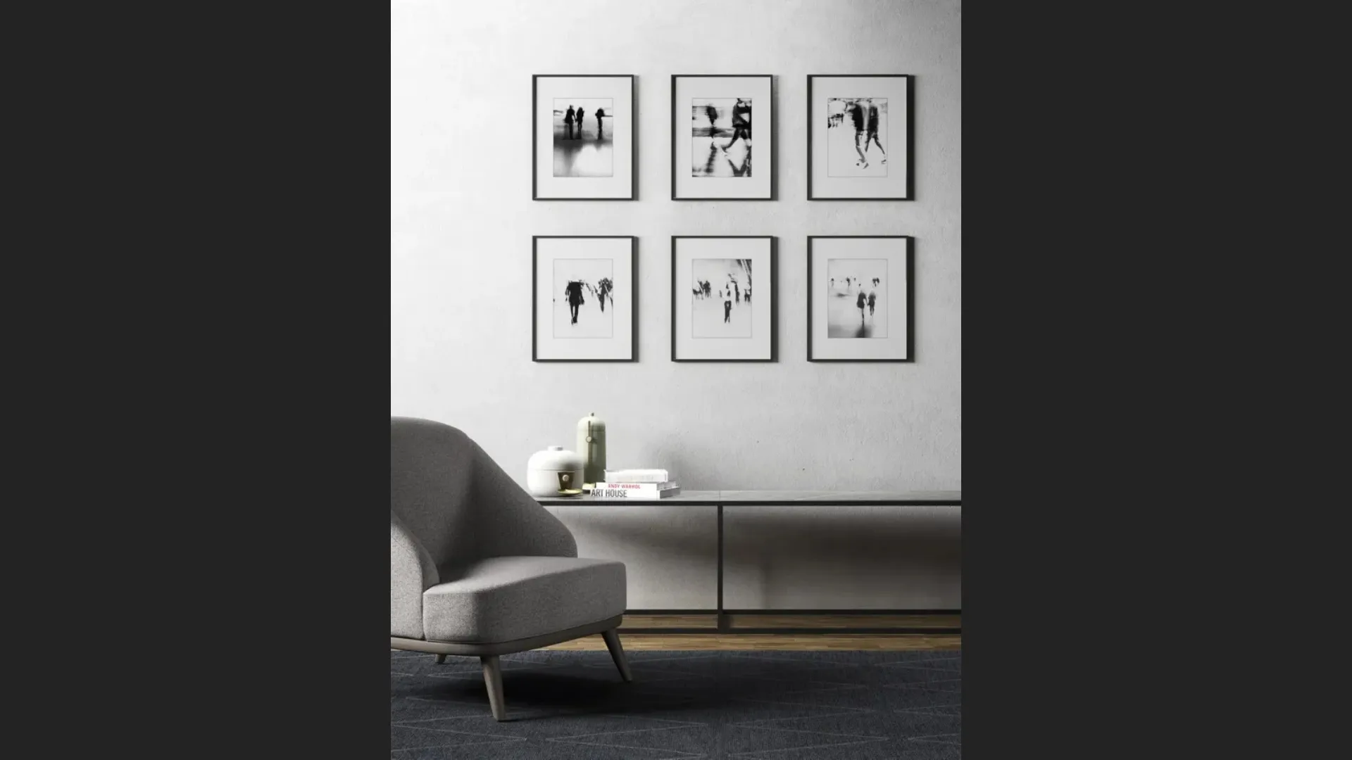 Quadri con grafiche in bianco e nero su carta patinata con cornice di Doimo Salotti