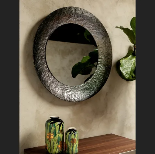 Specchio rotondo Opal con cornice in vetro martellato di Tonin Casa