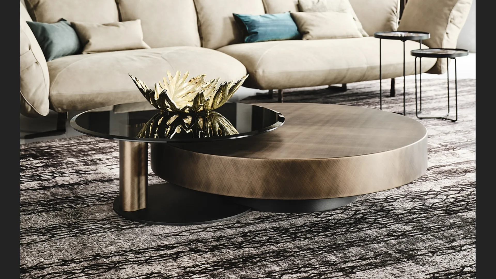 Tavolino rotondo con top in legno verniciato Brushed Grey Arena di Cattelan Italia