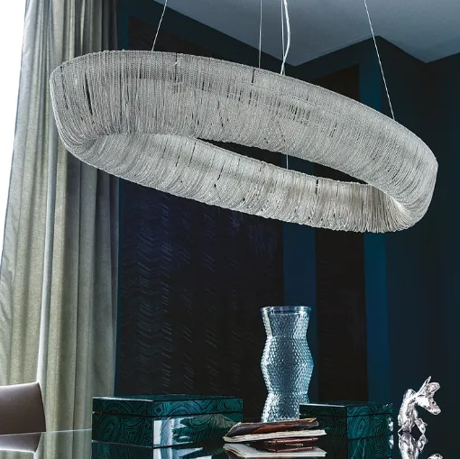 Lampada a sospensione composta da catenelle in alluminio Cellini di Cattelan Italia