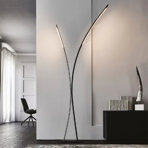 Lampada da terra in acciaio con luci a led Twin di Cattelan Italia