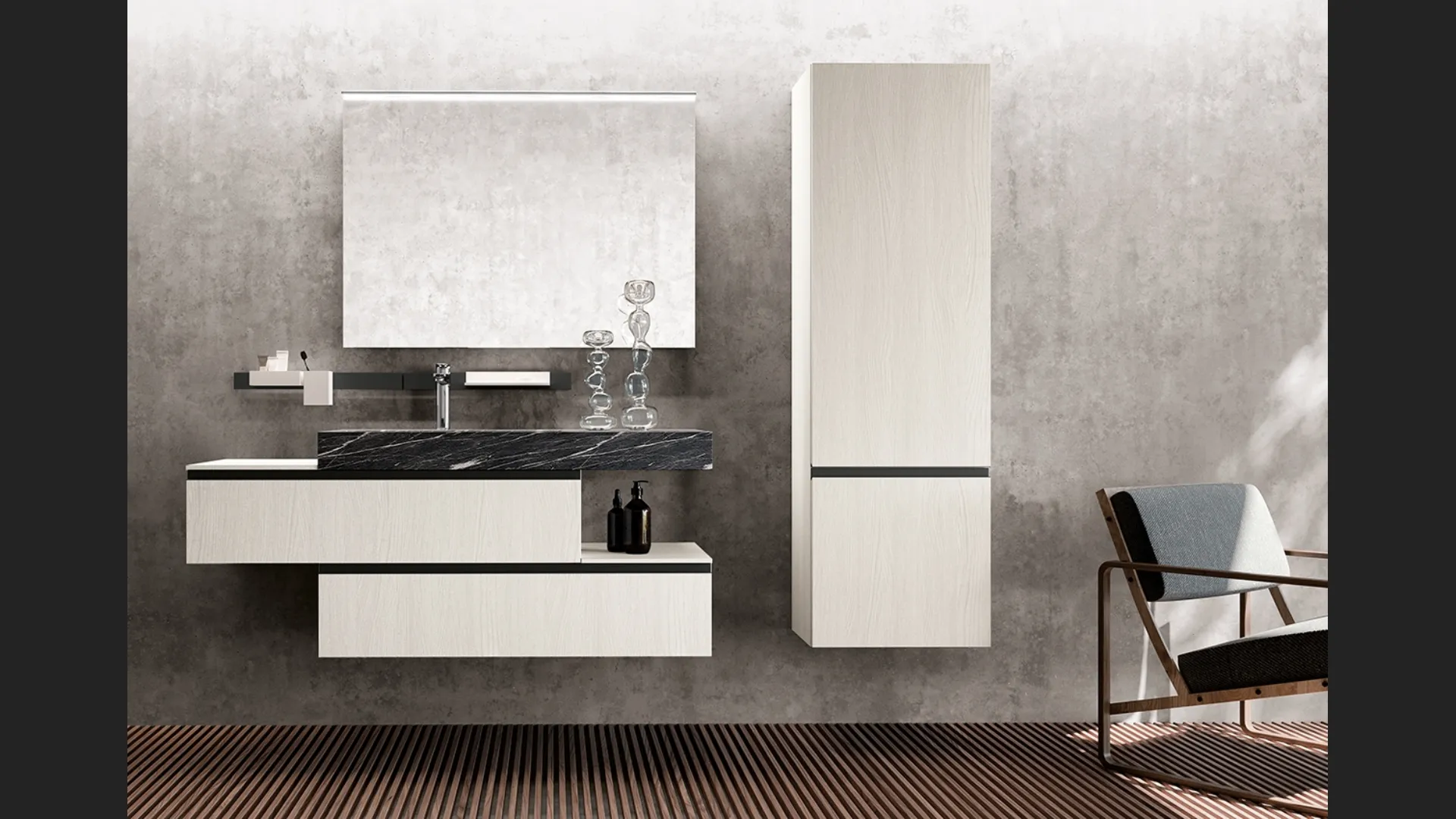 Mobile da Bagno sospeso Linea 04 in melaminico con top in HPL di Archeda