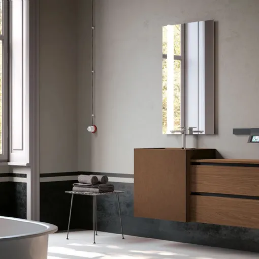 Mobile da Bagno sospeso finitura impiallacciato Rovere Fiammato Castagna Linea 08 di Archeda