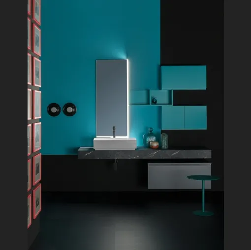 Mobile da Bagno sospeso in nobilitato e  laccato opaco e piano in laminato effetto pietra B GO CHROMATIC BG46 di Compab