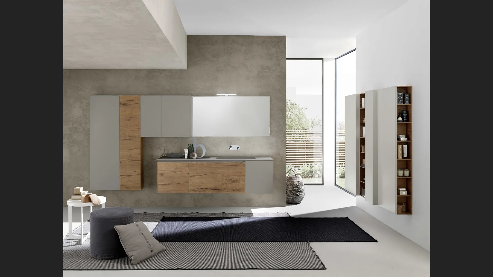 Mobile da Bagno sospeso M2 System C211 in melaminico effetto legno e laminato Grigio Londra di Baxar