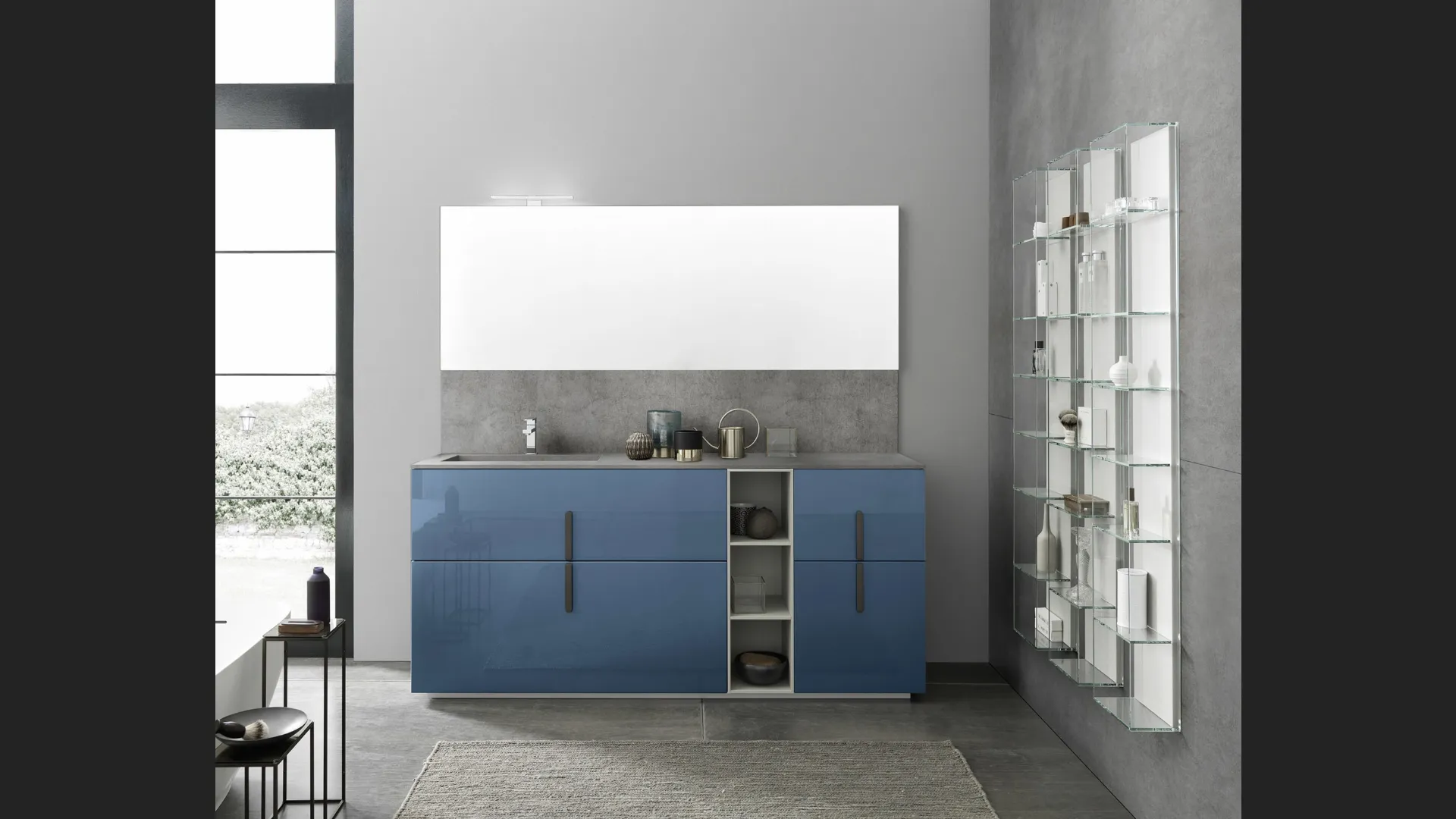 Mobile bagno da appoggio M System C012 in laccato lucido Blu Artico di Baxar