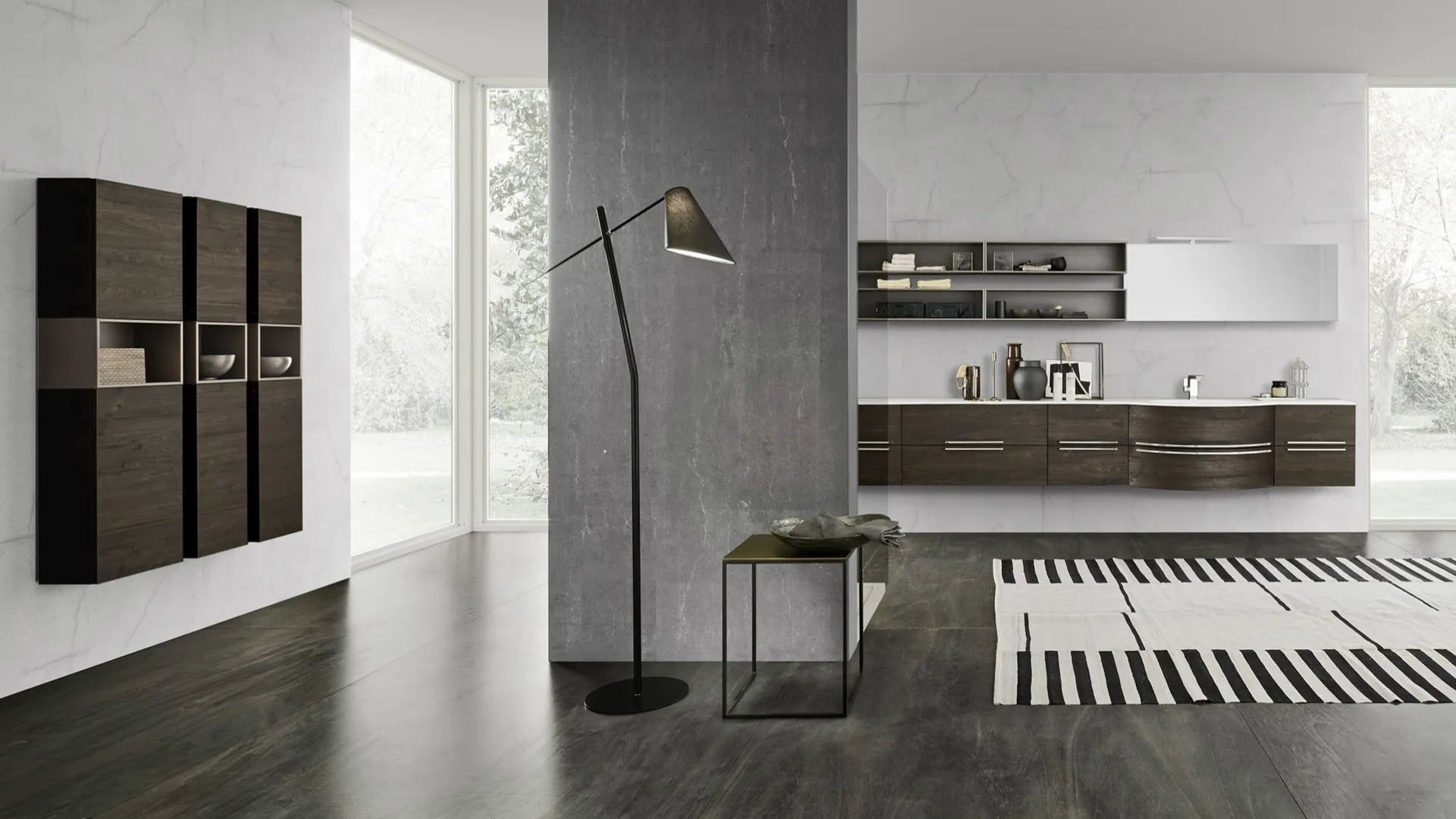 Mobile bagno sospeso M System C013 in laminato effetto legno di Baxar
