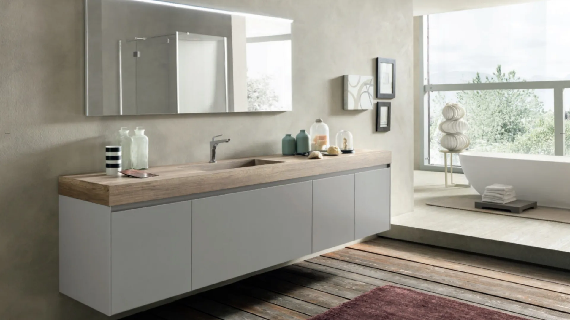 Mobile da Bagno sospeso M2 System C213 in laccato Grigio Luce opaco di Baxar