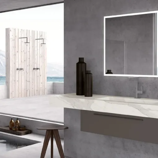 Mobile da Bagno sospeso laccato Fango con top in gres Essenze 02 di Archeda