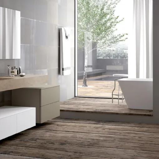 Mobile da Bagno sospeso laccato Bianco e Canapa con top in gres Essenze 25 di Archeda