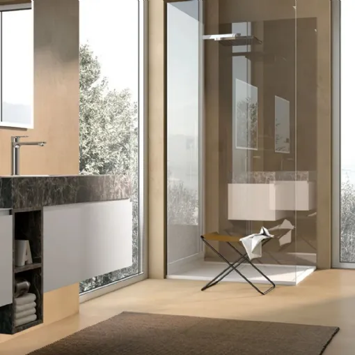 Mobile da Bagno sospeso laccato Bianco con top in HPL Gola 12 di Archeda