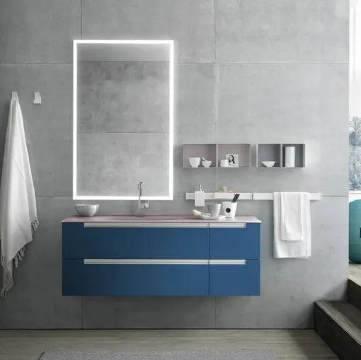 Mobile da Bagno sospeso Side 08 in laccato e top in vetro acidato con vasca integrata di Archeda