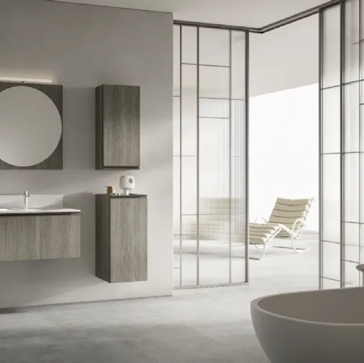 Mobile da Bagno M2 System C216 in melaminico effetto legno con top in ecomalta Bianca di Baxar