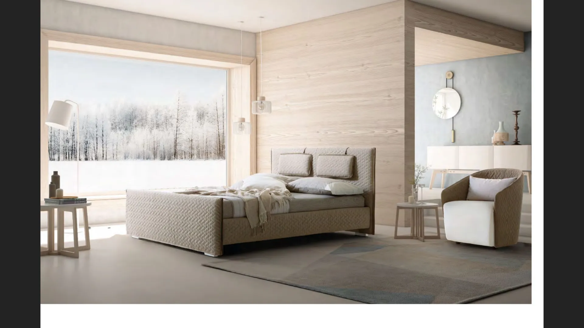 Letto con testiera e box contenitore in tessuto trapuntato Evergreen di Le Comfort
