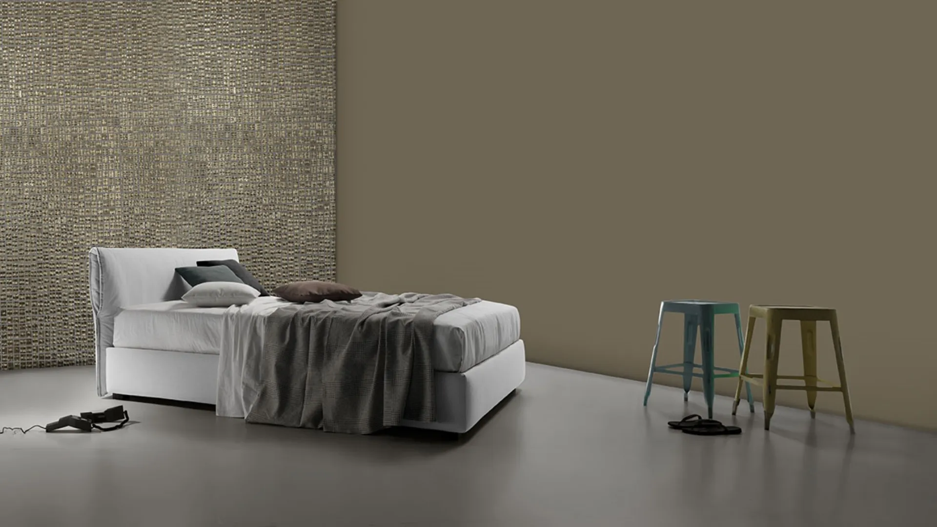 Letto matrimoniale imbottito con contenitore Nuovo Bacco Ring 28 di Excò