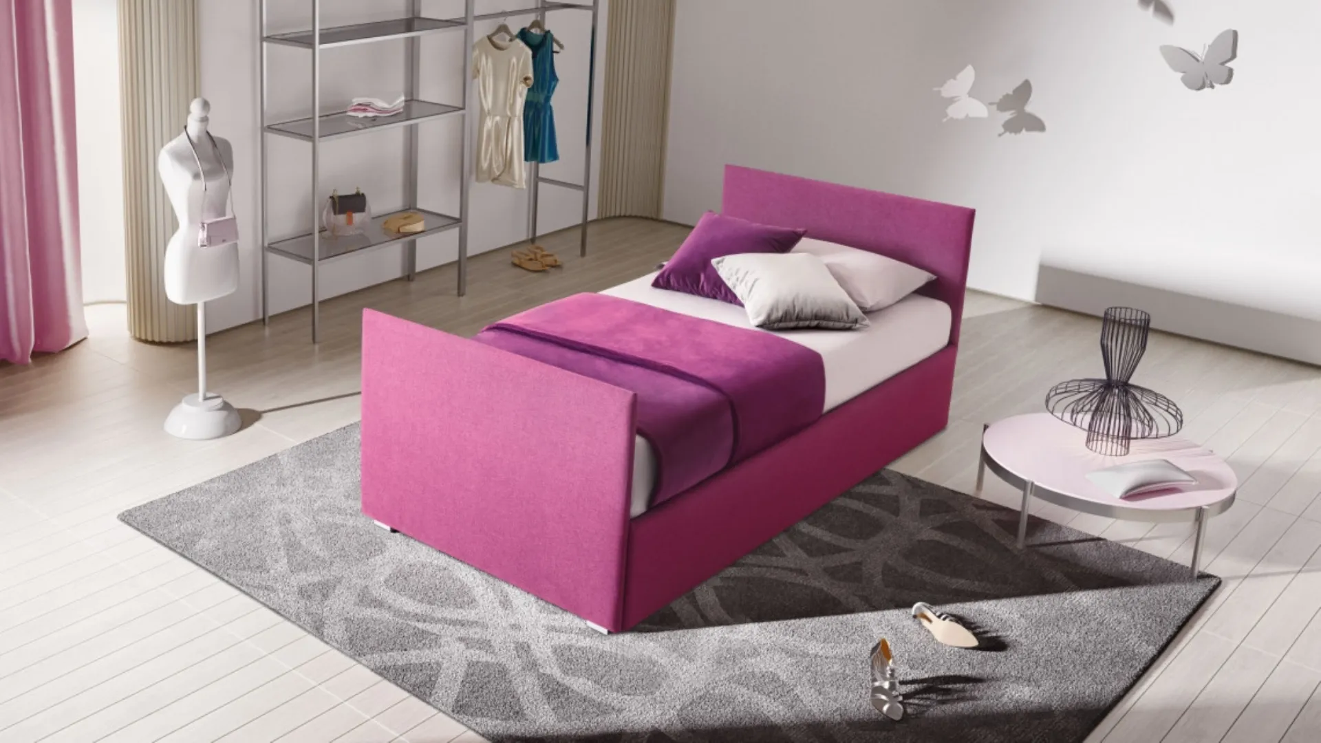 Letto singolo Bambusa in tessuto con letto estraibile di Le Comfort