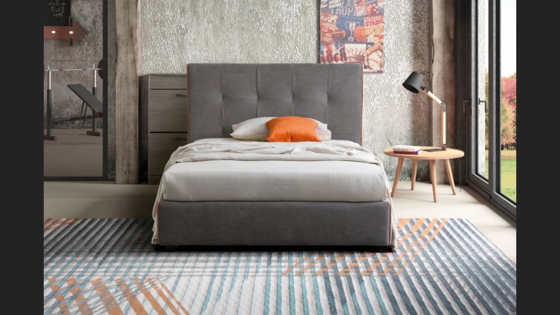 Letto singolo in tessuto con testiera trapuntata e box contenitore Love Le Comfort