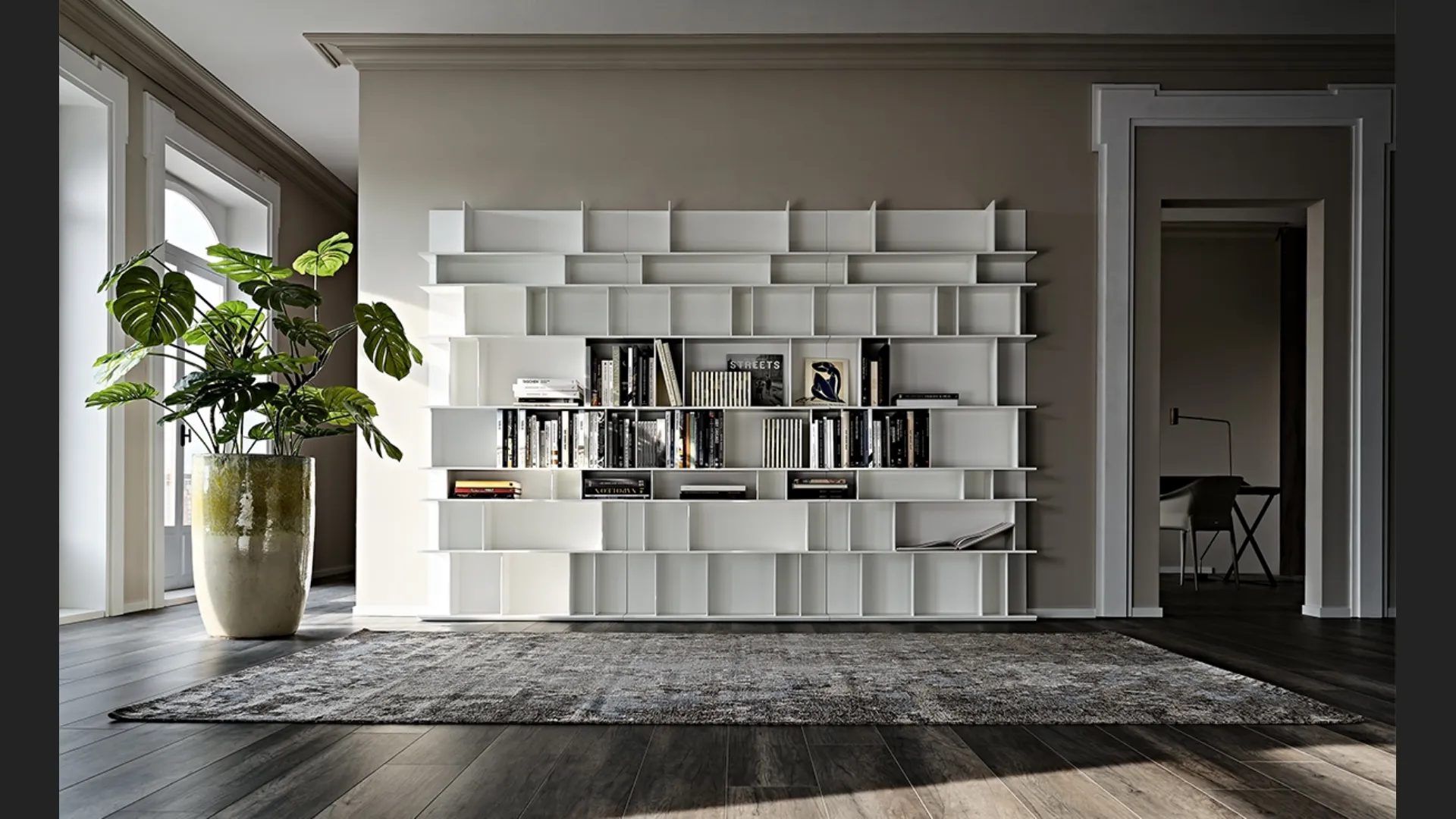 Libreria a muro in MDF laccato bianco Wally di Cattelan Italia