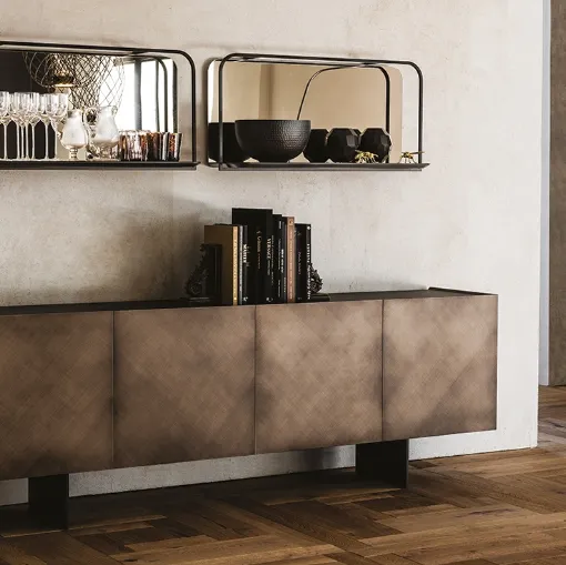 Madia Arizona in legno Brushed Bronze con top in cristallo extrachiaro verniciato moka acidato di Cattelan Italia