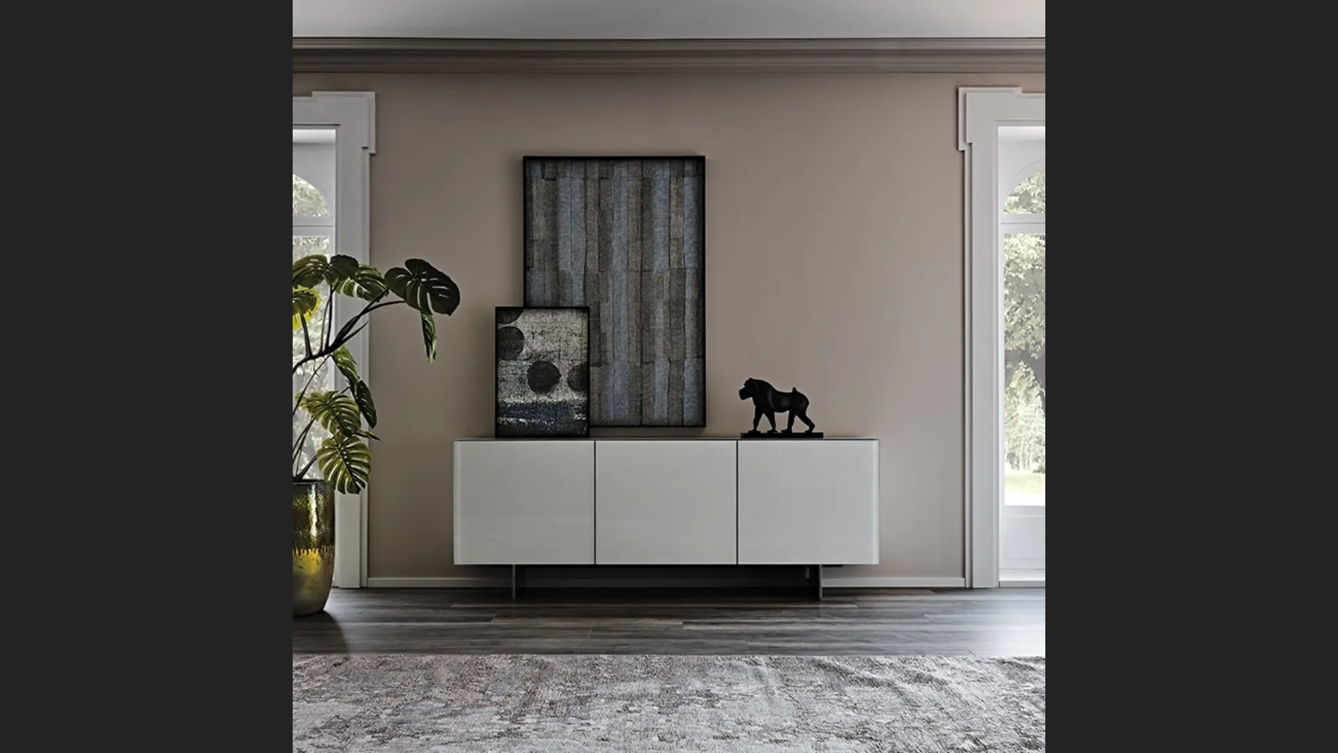 Madia in legno laccato opaco e ante in cristallo verniciate Focus di Cattelan Italia