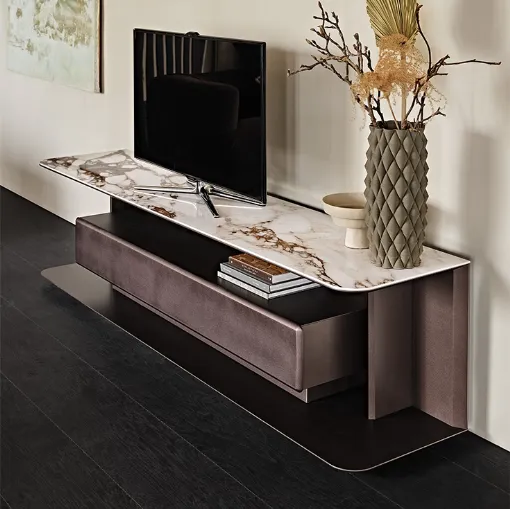 Mobile Porta Tv in legno verniciato con piano in ceramica effetto marmo Award di Cattelan Italia
