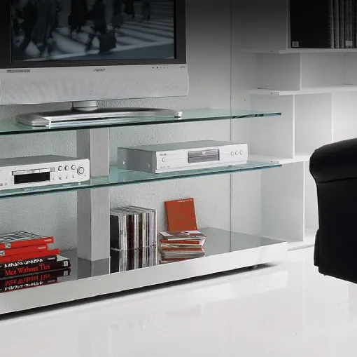 Mobile Porta Tv con ripiani in cristallo e struttura in alluminio Play di Cattelan Italia
