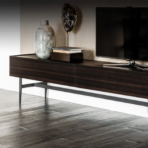 Mobile Porta Tv Horizon in legno di Rovere bruciato con top in cristallo di Cattelan Italia