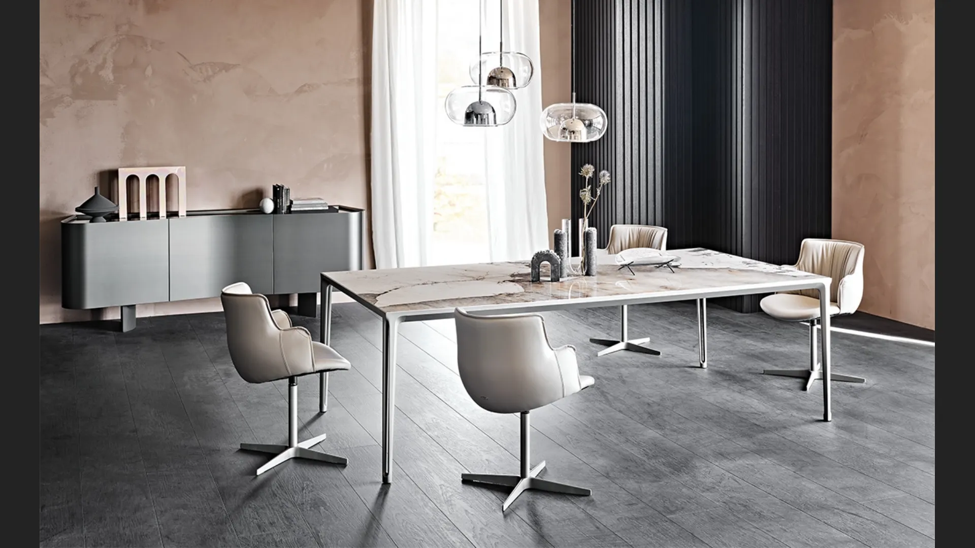 Tavolo con piano in ceramica effetto marmo Boulevard Keramik di Cattelan Italia