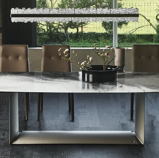 Tavolo con base in acciaio e piano in cristallo con stampa Dragon Crystalart di Cattelan Italia
