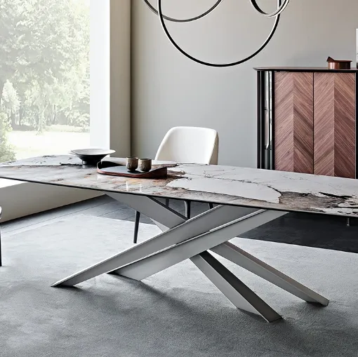 Tavolo Lancer con piano in ceramica effetto marmo Keramik di Cattelan Italia