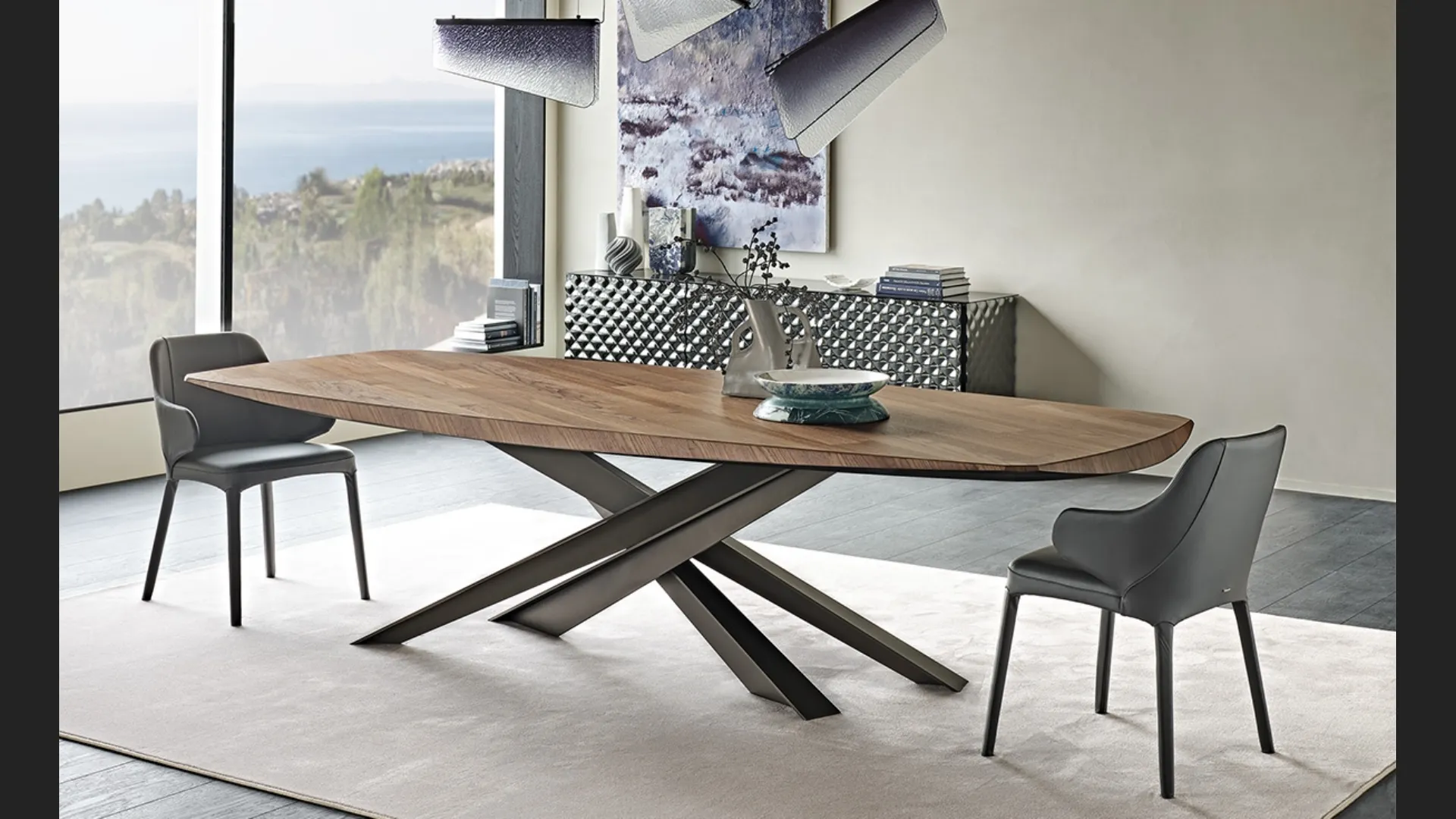 Tavolo rettangolare con piano in legno pregiato Lancer Wood di Cattelan Italia