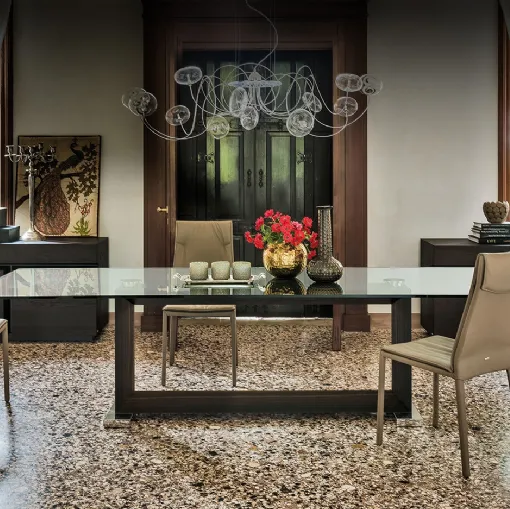 Tavolo rettangolare in vetro con base in legno Monaco di Cattelan Italia