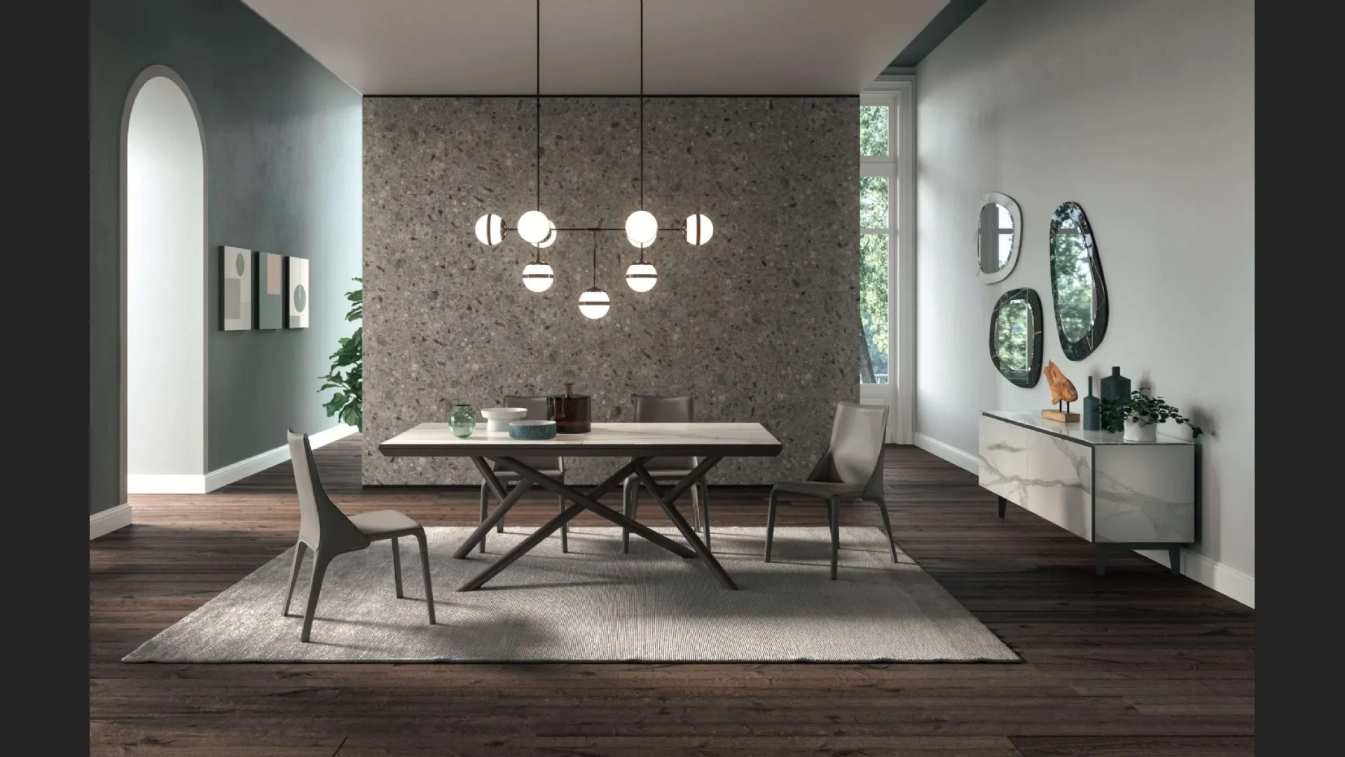 Tavolo allungabile Random Marble Glass di Ozzio