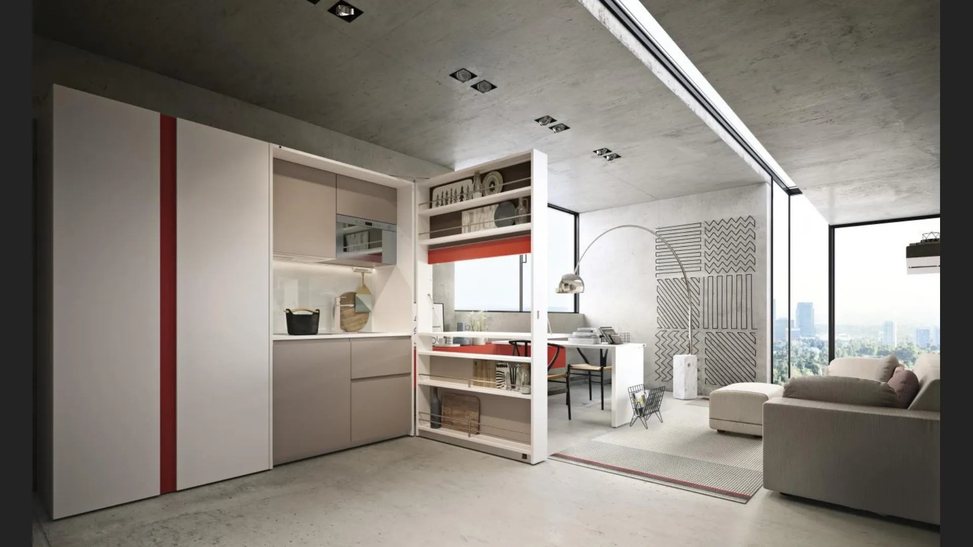 Cucina Moderna Kitchen Box Ambiente 10 minicucina trasformabile e integrabile nei programmi Living & Young System di Clei